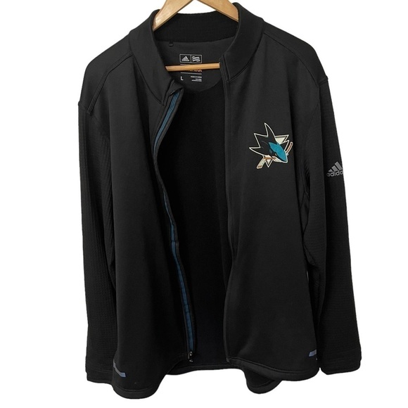 Adidas Climaheat warm up jacket with San Jose sharks hockey emblem. Size Large. - Picture 3 of 5